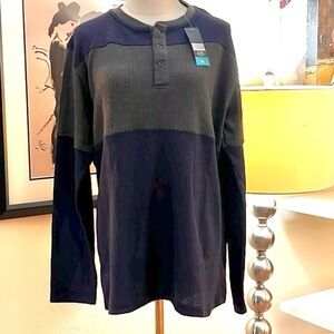NWT,DARESAY Gray and Blue Henley Stretch Knit Shirt, Back to School,SizeL/XL